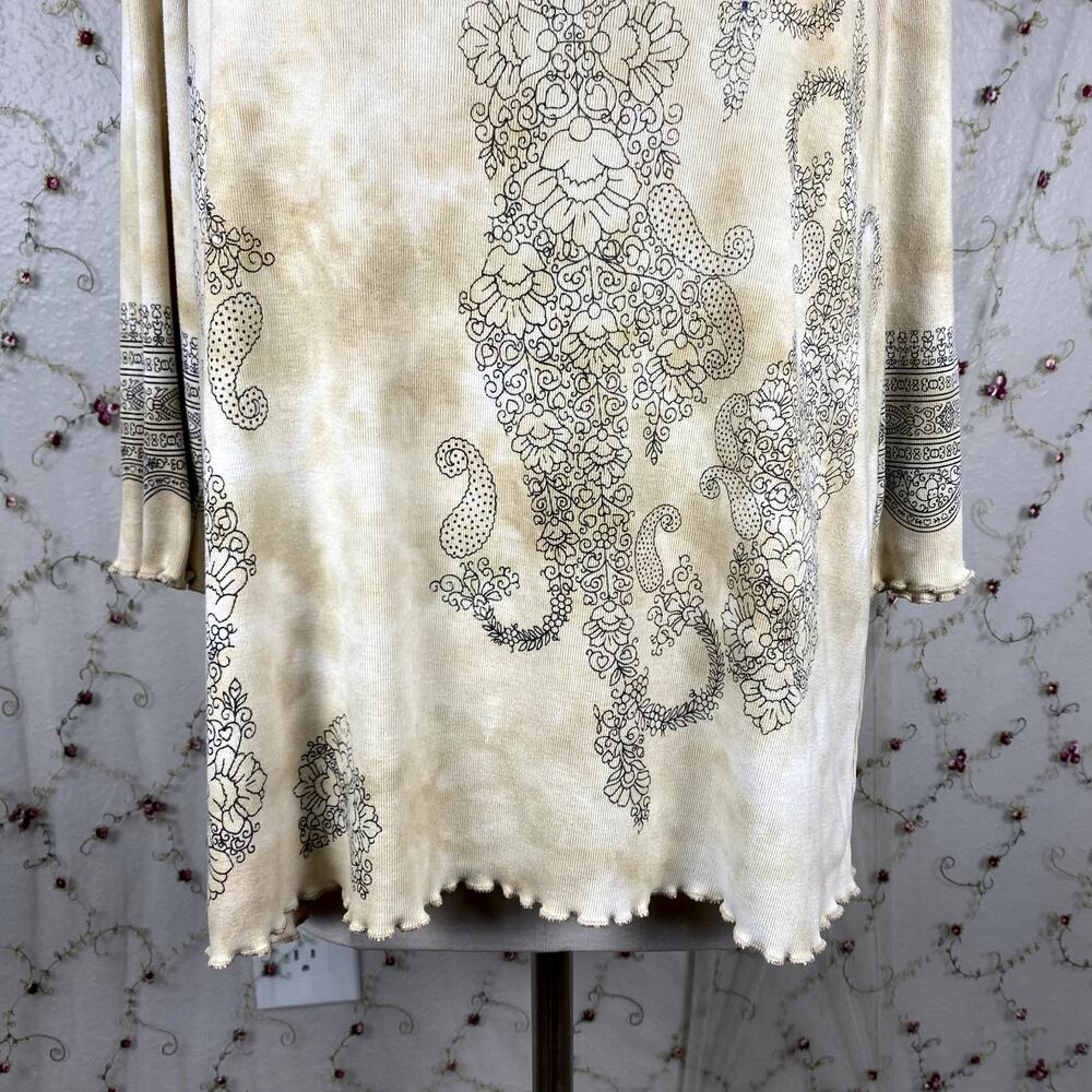Avenue Vtg Y2K Rhinestone Paisley Lettuce Hem Summery Boho Hippie Sweater Top 2X - Picture 5 of 12